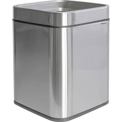 Une poubelle carrée et élégante en acier inoxydable avec une surface lisse et un couvercle plat, conçue pour une utilisation moderne à la maison ou au bureau.