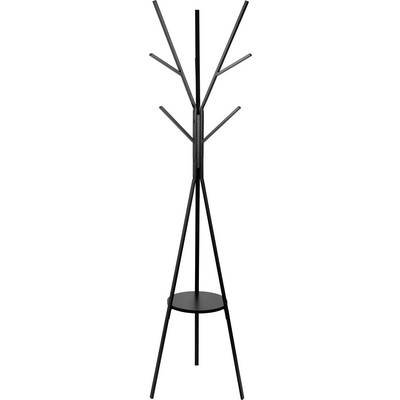 Un porte-manteau en métal noir avec plusieurs crochets, conçu selon une structure minimaliste ressemblant à un arbre.