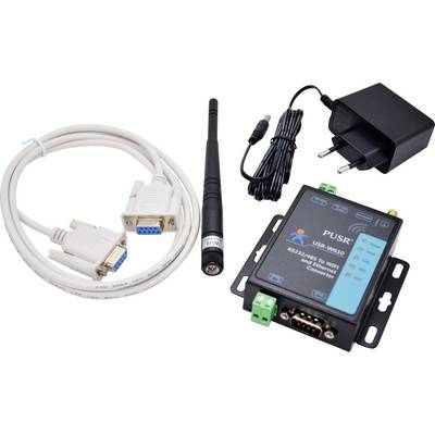 Kit de convertisseur sans fil avec convertisseur RS232 vers WiFi, adaptateur d'alimentation, antenne et câble. Utilisé pour connecter les appareils série aux réseaux sans fil.