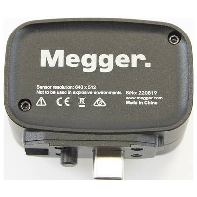 Appareil 'Megger' avec résolution de capteur 640x512, non destiné aux environnements explosifs. Doté des symboles CE et de recyclage. Fabriqué en Chine.