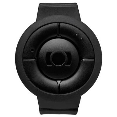 Une montre intelligente noire minimaliste avec un cadran circulaire comportant des marqueurs tactiles et aucun écran visible.