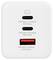 Un adaptateur d'alimentation blanc avec deux ports USB Type-C étiquetés « 100 W Max » et un port USB Type-A étiqueté « 22,5 W Max ».