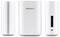 Appareil réseau cylindrique blanc avec logo de marque, doté de ventilation latérale et d'un panneau arrière équipé de quatre ports Ethernet et d'une prise d'alimentation.