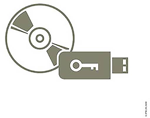 Une image stylisée d'une clé USB avec un symbole de clé, à côté d'un CD. Représente l'accès numérique ou le stockage de données.