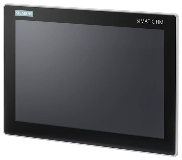 Un écran Siemens Simatic HMI, cadre noir, conçu pour les applications de contrôle industriel.