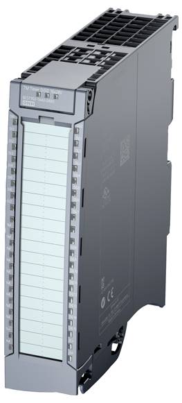 Un module électronique noir avec un panneau frontal bleu clair affichant des voyants indicateurs et des fentes pour les connexions, généralement utilisé dans les systèmes d'automatisation industrielle.