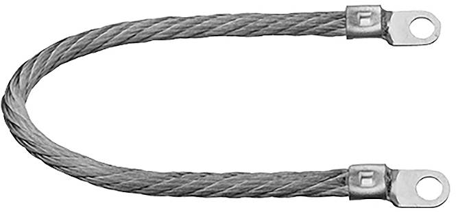 Un câble métallique avec des extrémités en boucle, possiblement utilisé pour fixer ou soulever, présenté sur un fond blanc.
