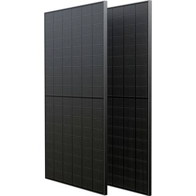 Deux panneaux solaires noirs dressés verticalement, présentant une grille de petites cellules, conçus pour la conversion de l'énergie du rayonnement solaire.