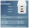 Section « Spécifications » d'un chargeur cube blanc : 1 port USB-A, 2 ports USB-C. Sorties maximales : USB-C 67W, USB-A 22,5W. Multi-ports détaillés.