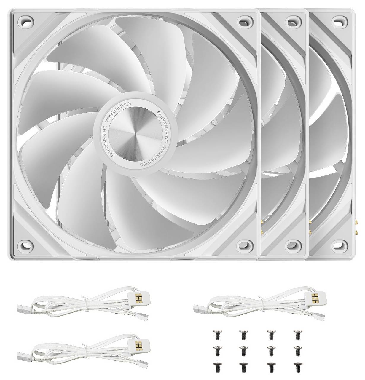 Un PC de jeu blanc avec éclairage LED, doté d'un panneau latéral transparent montrant les composants internes tels que les ventilateurs, la carte graphique et le système de refroidissement.