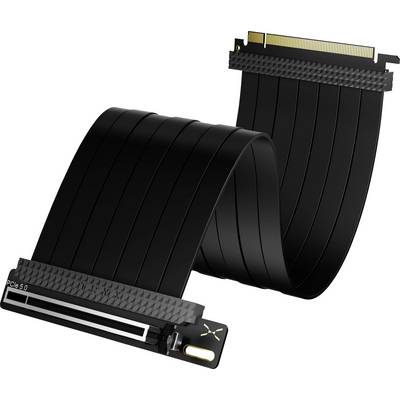 Câble adaptateur PCIe 5.0 avec un design flexible et noir, utilisé pour étendre les connexions entre la carte mère et les cartes d'extension.