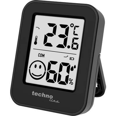 Thermo-hygromètre numérique affichant 23,6°C et 60% d'humidité, avec un indicateur de confort en forme de smiley.