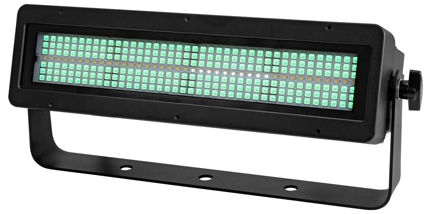 Panneau lumineux LED avec support ajustable, affichant une grille de lumières vertes, conçu pour l'éclairage de scène ou d'événement.