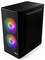 Un boîtier d'ordinateur noir avec deux ventilateurs RGB montés à l'avant émettant des lumières multicolores.