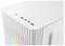 Un boîtier d'ordinateur blanc avec un panneau avant en treillis et un éclairage LED coloré, doté de ports USB et de prises audio sur le dessus.
