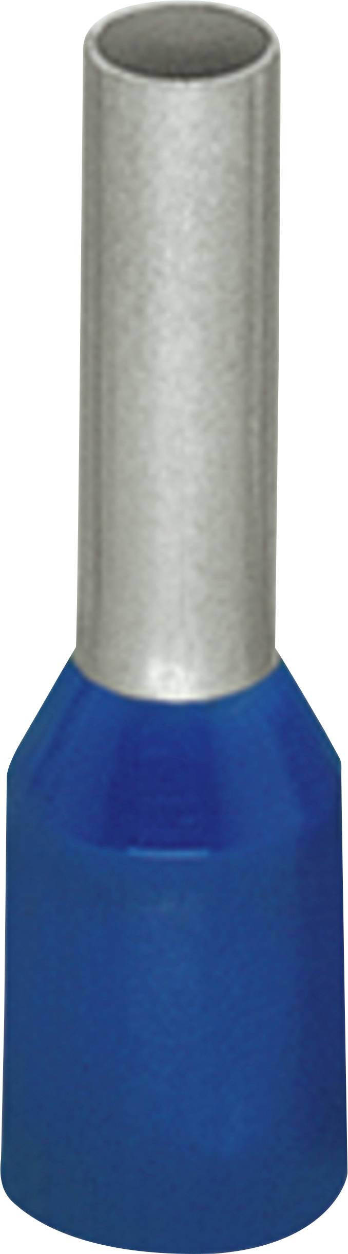 Une douille isolante bleue avec une gaine métallique, utilisée pour les connexions de câbles électriques.