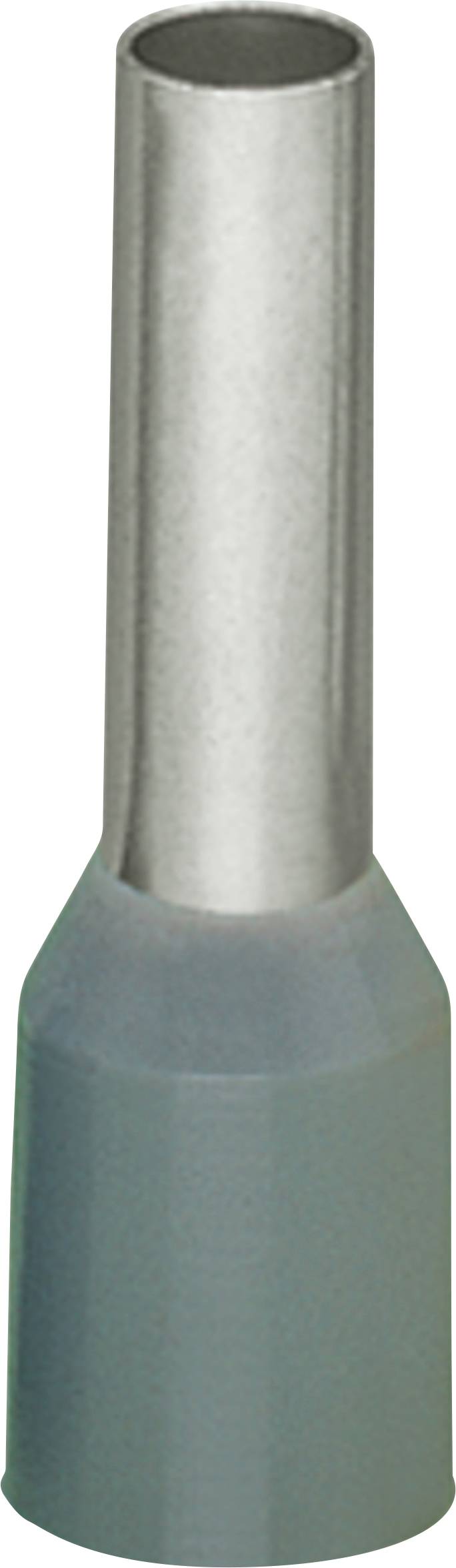 Une borne de sertissage cylindrique en métal avec un revêtement d'isolation plastique bleu, couramment utilisée pour connecter les fils électriques de manière sécurisée.