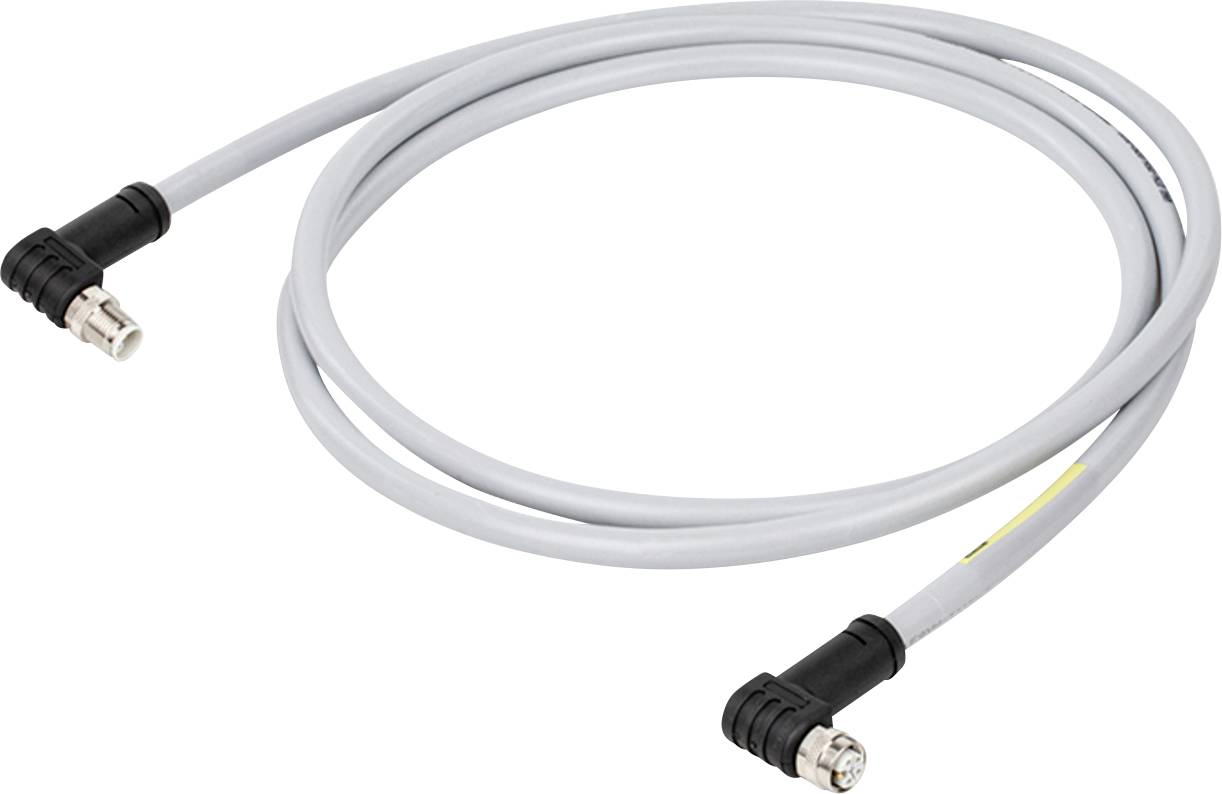 Un câble coaxial gris avec des connecteurs BNC aux deux extrémités, enroulé en boucle, utilisé pour les connexions électroniques.