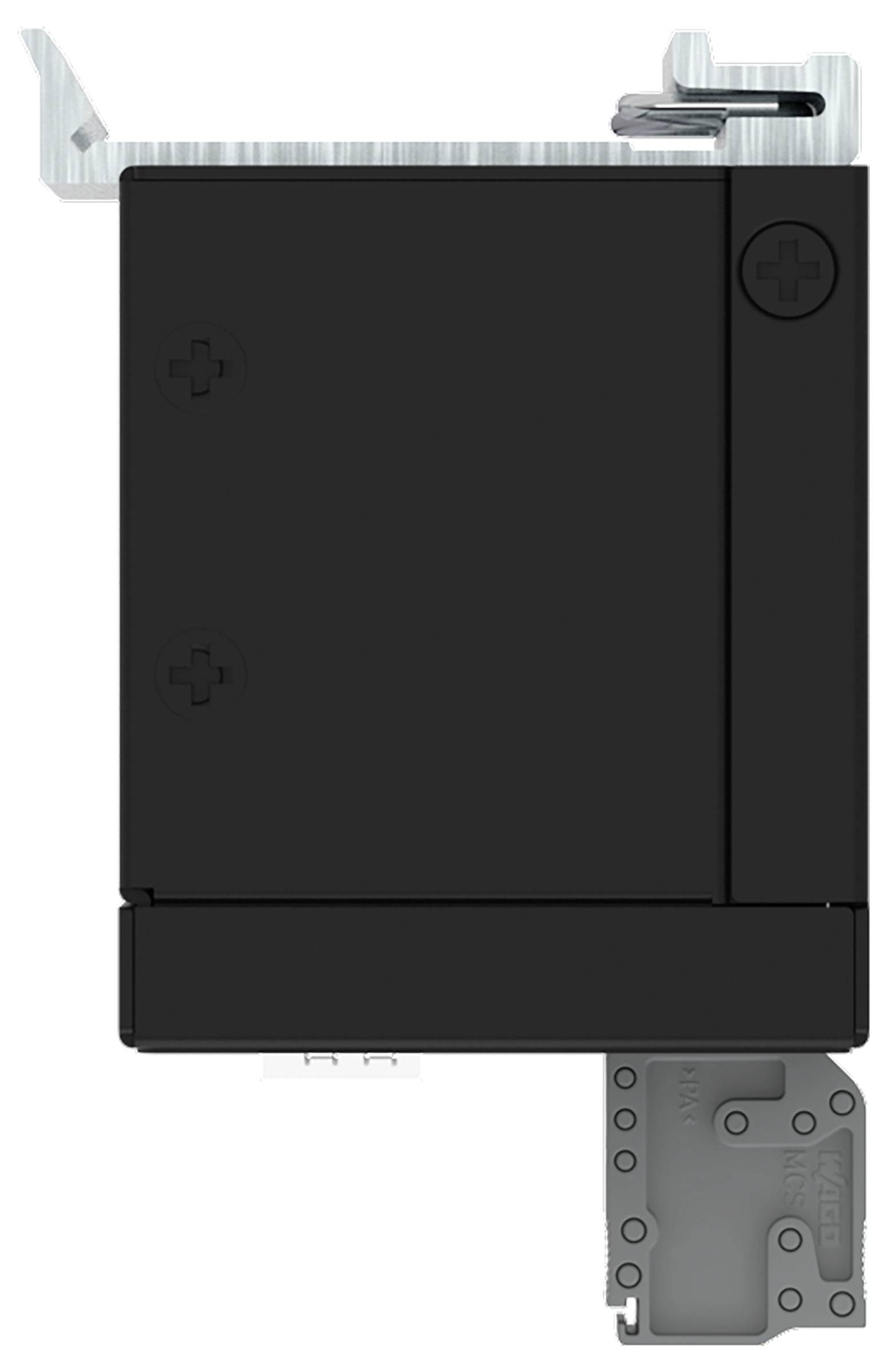 Un appareil électrique rectangulaire noir avec des supports métalliques sur le haut et le bas, utilisé pour les applications industrielles.