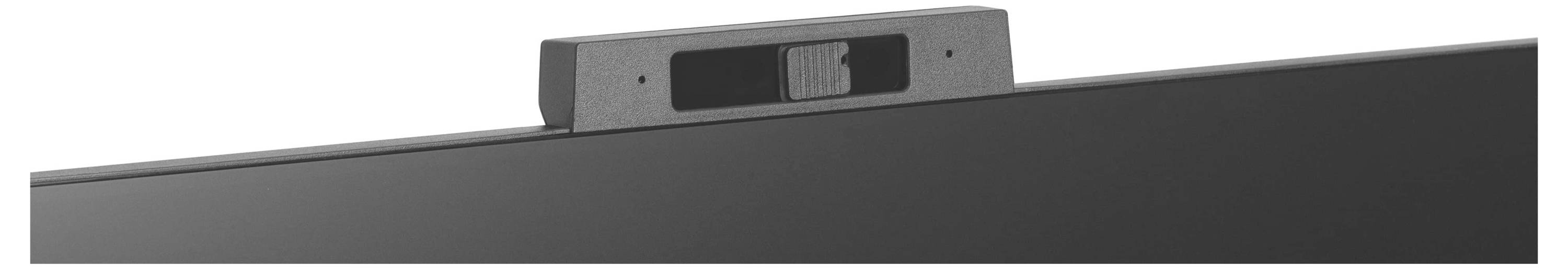 Un écran d'ordinateur portable noir avec une webcam intégrée dotée d'un cache de confidentialité coulissant positionné au-dessus de l'écran.