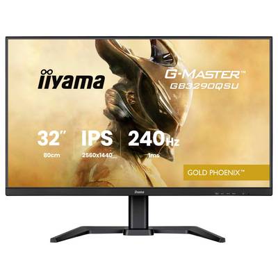 Moniteur affichant iiyama G-Master, modèle GB3290QSU, caractéristiques : écran 32 pouces, résolution 2560x1440, 240Hz, panneau IPS, « Phénix d'Or ».