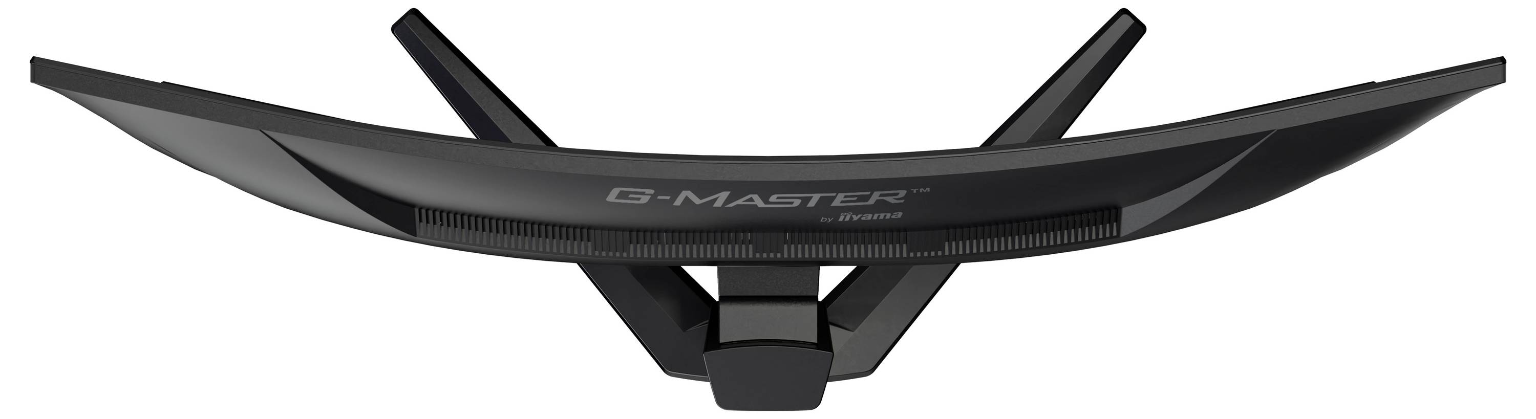 Moniteur noir incurvé vu de dessus, affichant le nom de marque « G-MASTER » au centre à l'arrière.