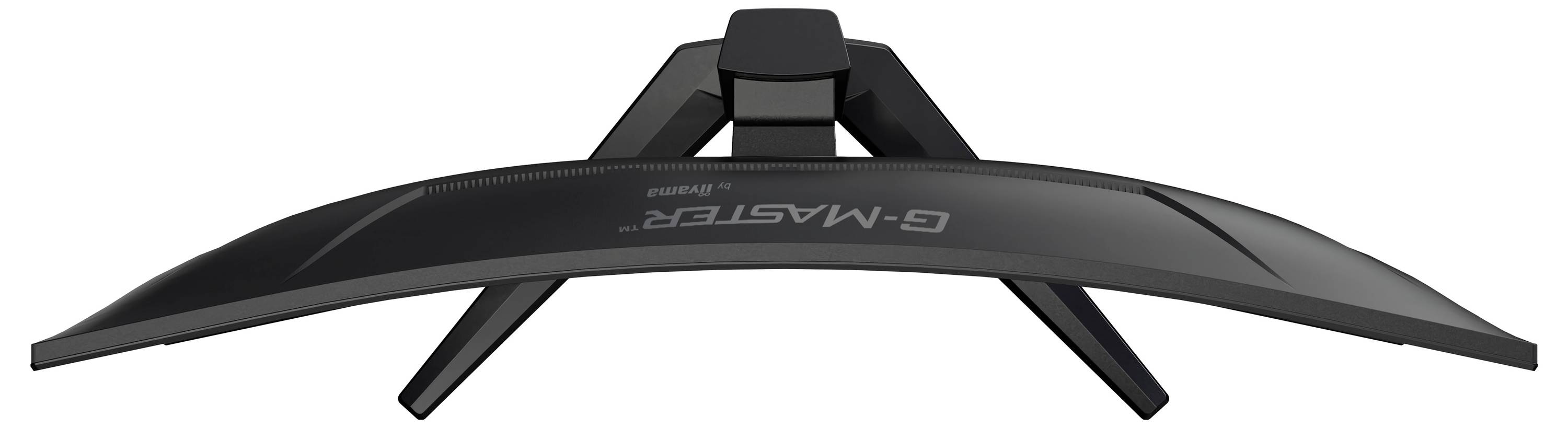 Moniteur de jeu incurvé vu de dessus, mettant en évidence son design épuré et son support noir.