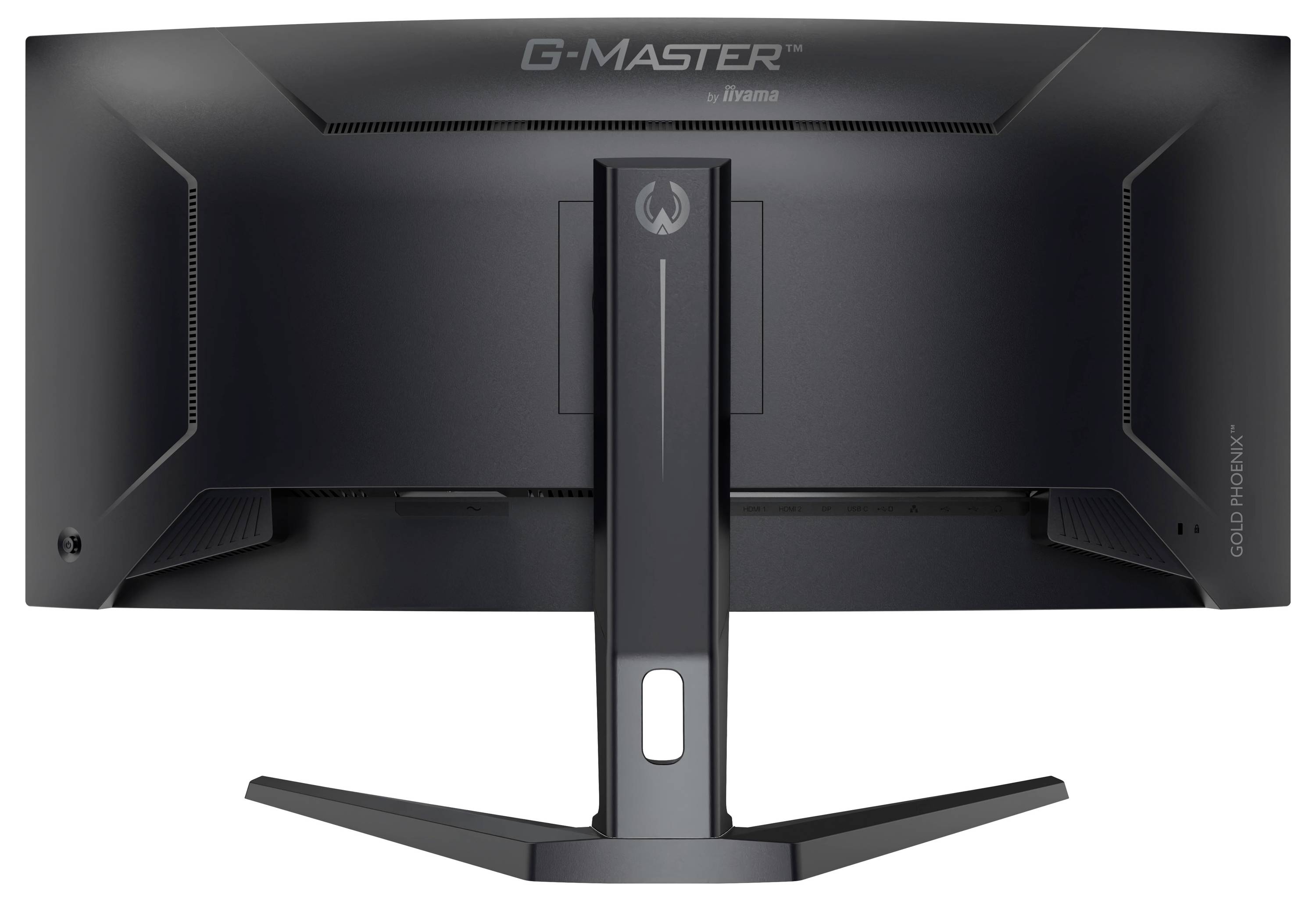 Vue arrière d'un moniteur de jeu noir portant le label « G-Master », caractérisé par un large socle et deux évents de chaque côté pour le refroidissement.