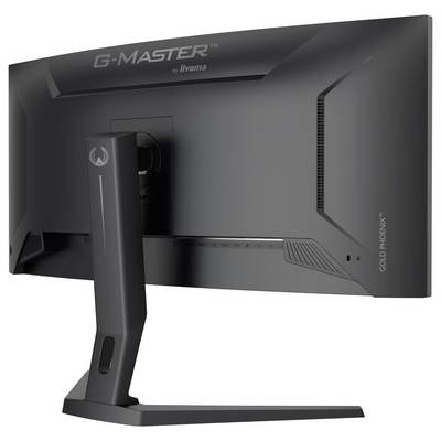 Un moniteur d'ordinateur iiyama G-Master Gold Phoenix noir, montré de l'arrière, présentant un support robuste et un design épuré.