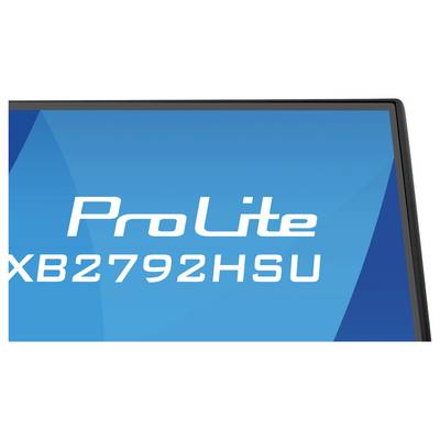 Partie d'un écran de moniteur avec le texte « ProLite XB2792HSU » affiché sur un fond bleu.