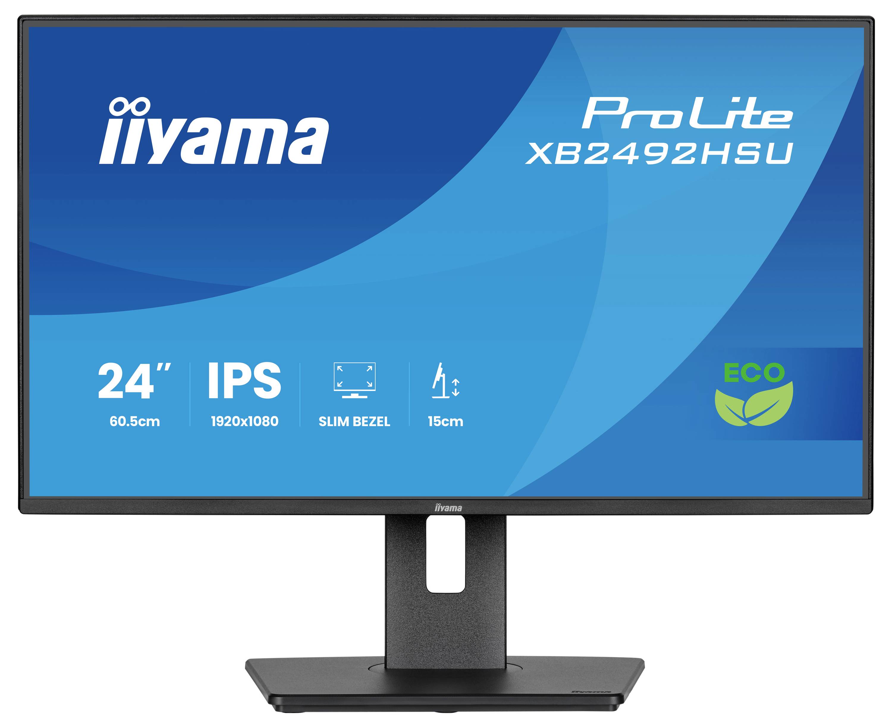 Je ne sais pas qui c'est, mais c'est une image promotionnelle d'un moniteur iiyama ProLite de 24 pouces, dotée de la technologie IPS et de fonctionnalités Eco.