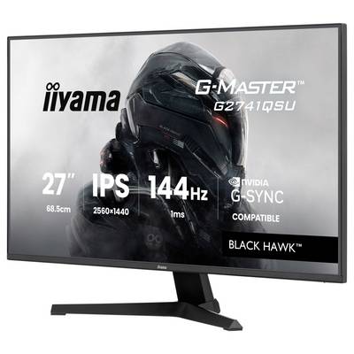 Un moniteur iiyama G-Master de 27 pouces avec écran IPS, résolution 2560x1440, fréquence de rafraîchissement 144Hz, temps de réponse 1ms, compatible NVIDIA G-SYNC.