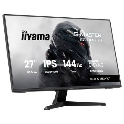Un écran d'ordinateur affichant une figure en armure sur l'écran, avec un texte mettant en évidence « iiyama G-Master G2740QSU », 27", IPS, 144Hz.