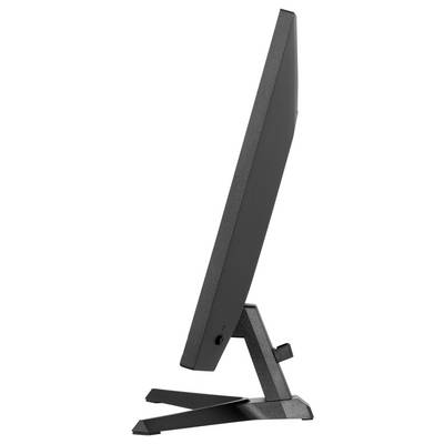Une vue de profil d'un moniteur informatique moderne et mince avec un support robuste, mettant en avant son profil élancé et son design minimaliste.