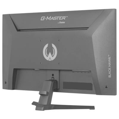 Vue arrière du moniteur « G-Master Black Hawk » avec un design angulaire et un support, mettant en évidence le logo de la marque.