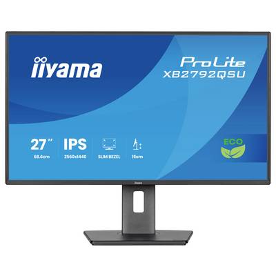 Moniteur affichant la marque, modèle « ProLite XB2792QSU », taille « 27 pouces » avec les caractéristiques : « IPS », « 2560x1440 », « Bordures fines », « Écologique ».
