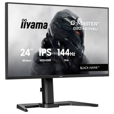 Moniteur 'IIYAMA G-MASTER GB2471HS' montré verticalement. Les caractéristiques incluent une taille de 24 pouces, Fast IPS, un taux de rafraîchissement de 240Hz, un temps de réponse de 0,3ms, NVIDIA G-SYNC, et la marque « Red Eagle ».