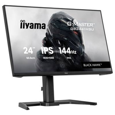 Un moniteur d'ordinateur noir est vu de l'arrière, montrant son support et ses différents ports. La marque « iiyama » est affichée sur le dessus.