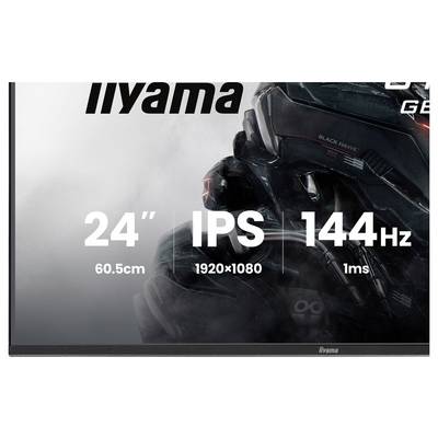 Moniteur 'Iiyama G-Master GB2441HSU' : écran IPS 24", résolution 1920x1080, taux de rafraîchissement 144Hz. Modèle : Black Hawk.