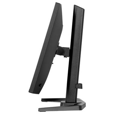 Un moniteur d'ordinateur noir montré de profil, mettant en évidence son profil fin et son support.