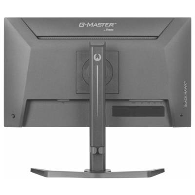 L'image montre la vue arrière d'un moniteur iiyama G-Master Black Hawk, mettant en évidence son socle et les caractéristiques de conception arrière.