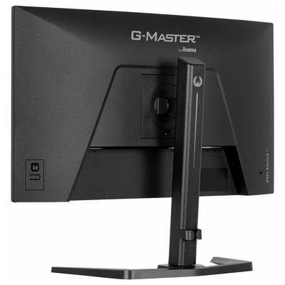 Un moniteur informatique noir vu de l'arrière, doté d'un support avec une charnière réglable ; la marque « G-MASTER » est visible.