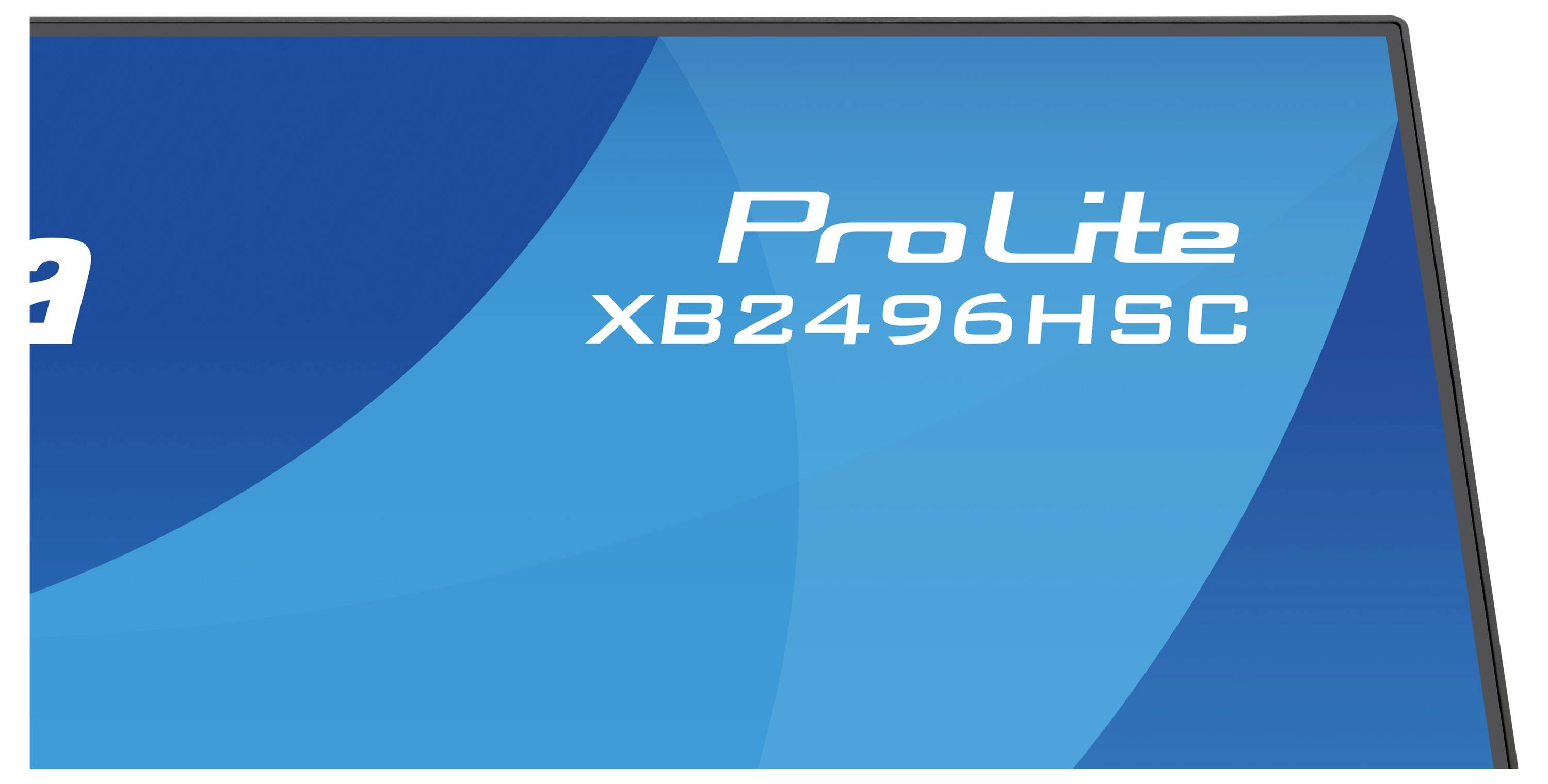 « ProLite XB2496HSC » sur un fond bleu et bleu foncé, indiquant probablement le nom d'un modèle de produit.