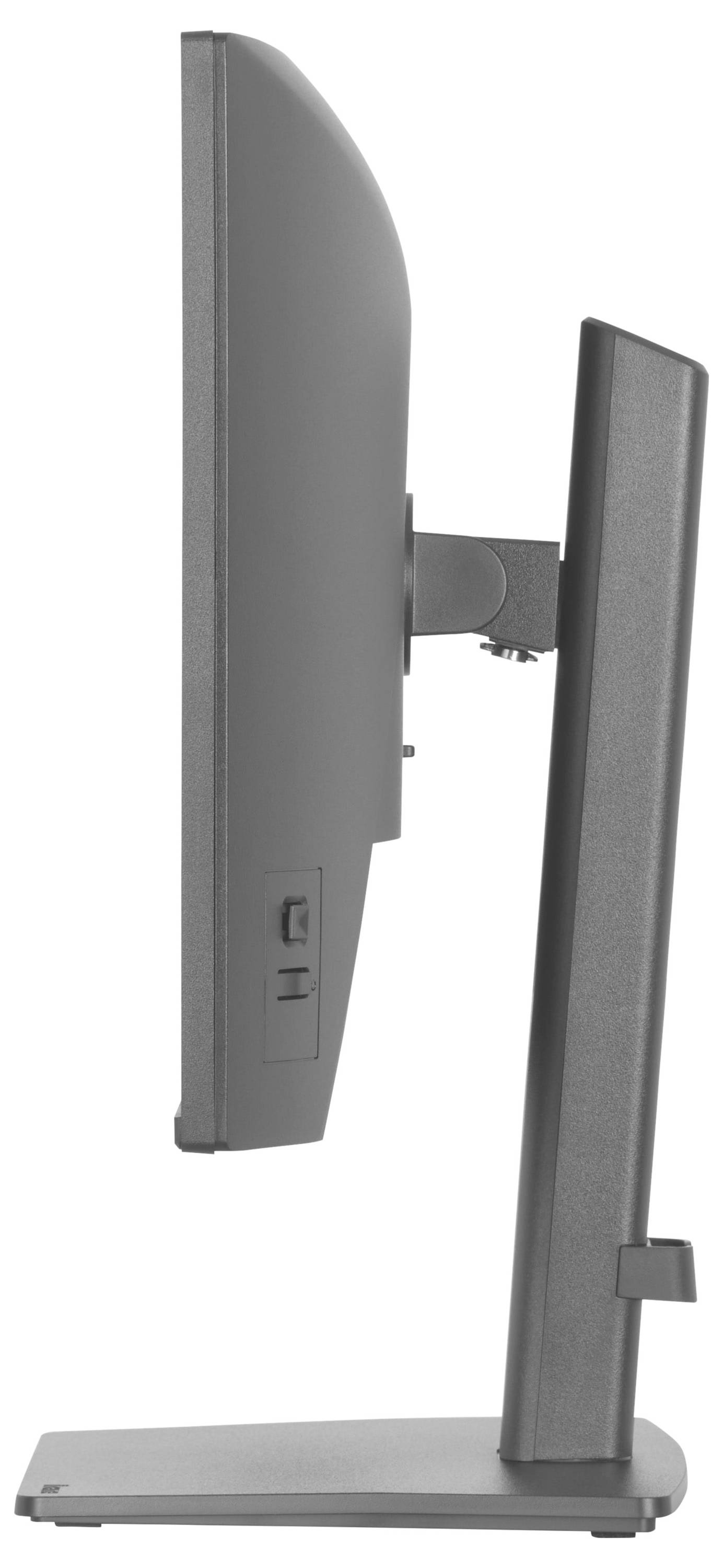 Une vue latérale d'un moniteur d'ordinateur à écran plat sur un support, montrant son design fin et son support réglable.