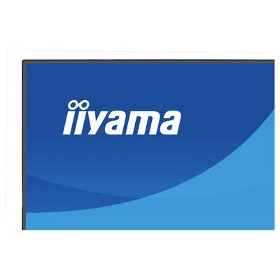 Logo « IIYAMA » sur un fond bleu avec un design courbe.