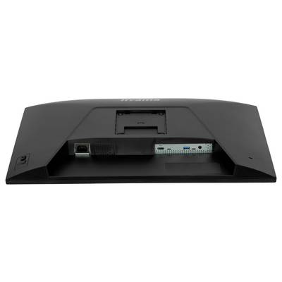 Vue arrière d'un moniteur noir montrant les ports d'entrée, notamment HDMI, USB et connexion d'alimentation, avec la marque en haut.