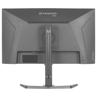 Un moniteur d'ordinateur noir vu de l'arrière, affichant le nom de modèle G-Master et la marque Gold Phoenix sur un support robuste.