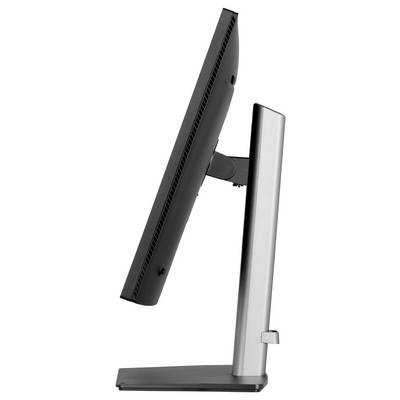 Une vue latérale d'un moniteur informatique élégant et moderne avec un support en métal fin, mettant en avant son design épuré et son esthétique minimaliste.