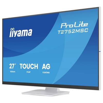 Moniteur tactile iiyama ProLite T2752MSC 27 pouces avec revêtement anti-reflet et technologie PCAP, doté d'un design élégant.