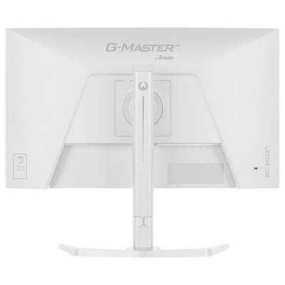 Vue arrière d'un moniteur informatique blanc étiqueté G-Master, présentant le socle et les ports sur le panneau arrière.